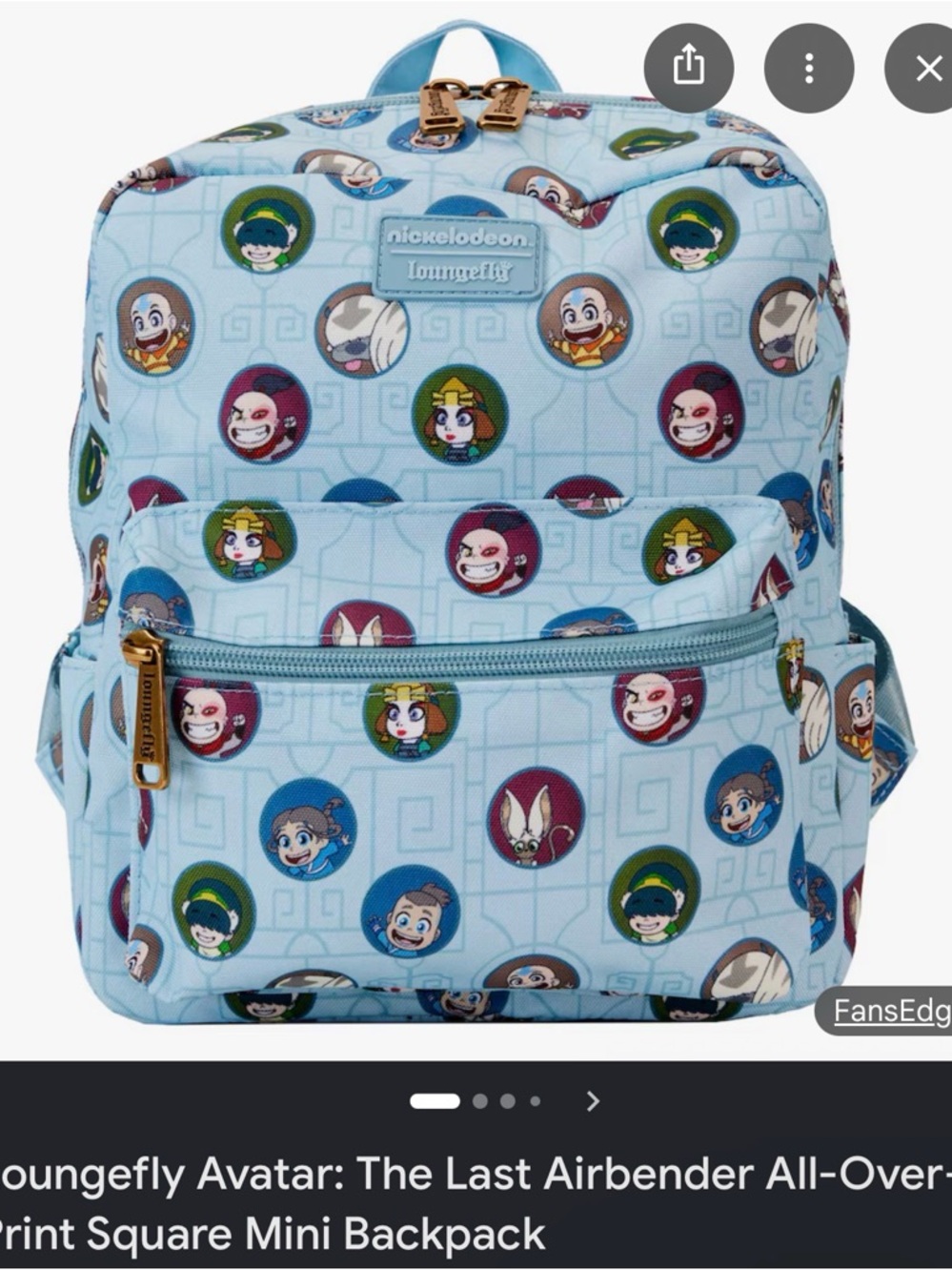 Loungefly Avatar The Last Airbender Sky Blue Mini Backpack with Character Dots